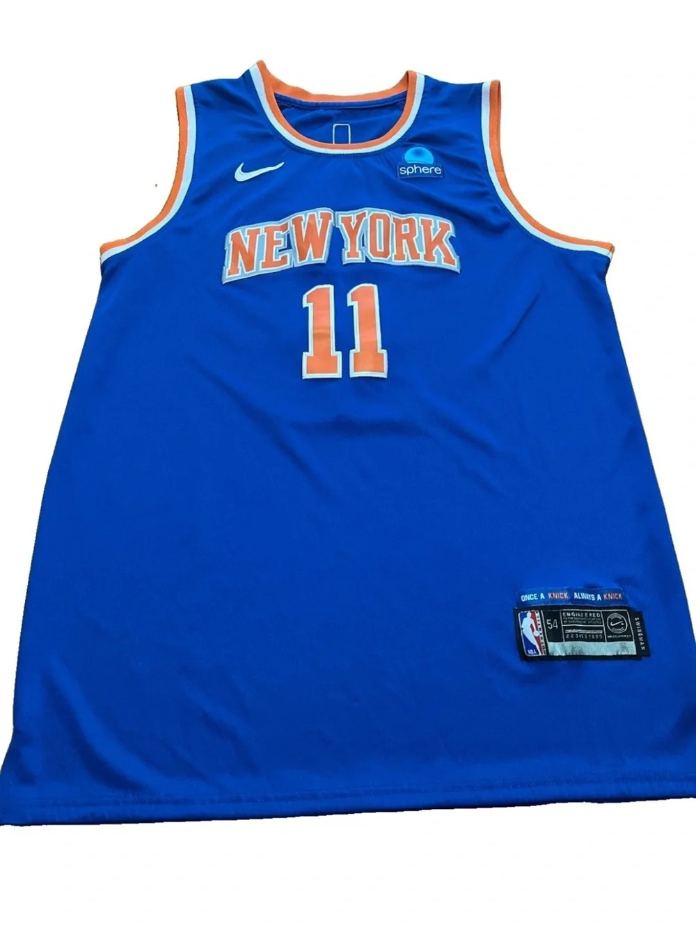 Nike NY Knicks Jalen Brunson Icon Edition Jersey Blue 54 Swingman Sphere Patch